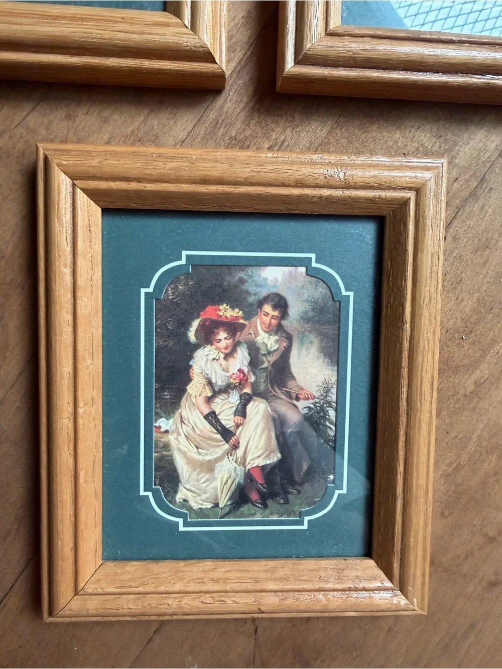 Oak Wood Framed Vintage-Style Wall Art Set - Green Mats